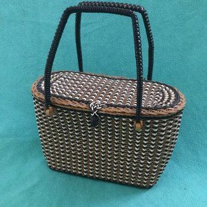 Vintage 50s 60s Pinup Tiki Woven Basket Purse